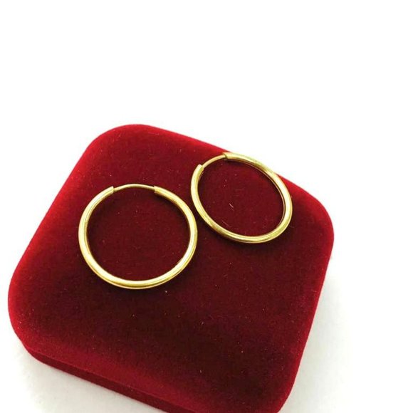 14K Solid Gold F Endless Hoop Earrings Ear Piercing 21x21mm Hoop Argollas Oro - Picture 4 of 6